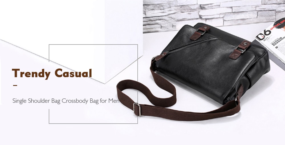 Fashion Casual Men Shoulder Bag Diagonal Leather Bag- Black