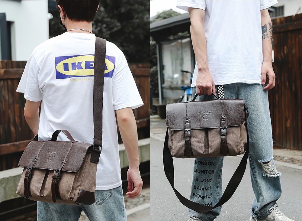 manjianghong1169 Men's Canvas Large Capacity Crossbody Bag Retro Fashion- Coffee