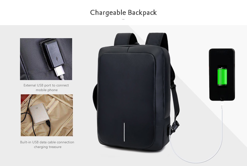 Business Backpack 17 inch Laptop Anti-theft Bag with USB Charging Port- Black