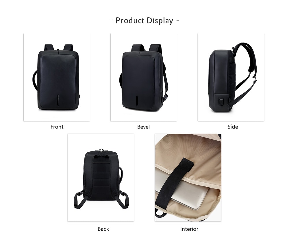 Business Backpack 17 inch Laptop Anti-theft Bag with USB Charging Port- Black