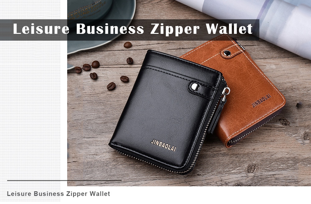 JINBAOLAI Leisure Business Bifold Zipper Leather Wallet for Men- Tiger Orange