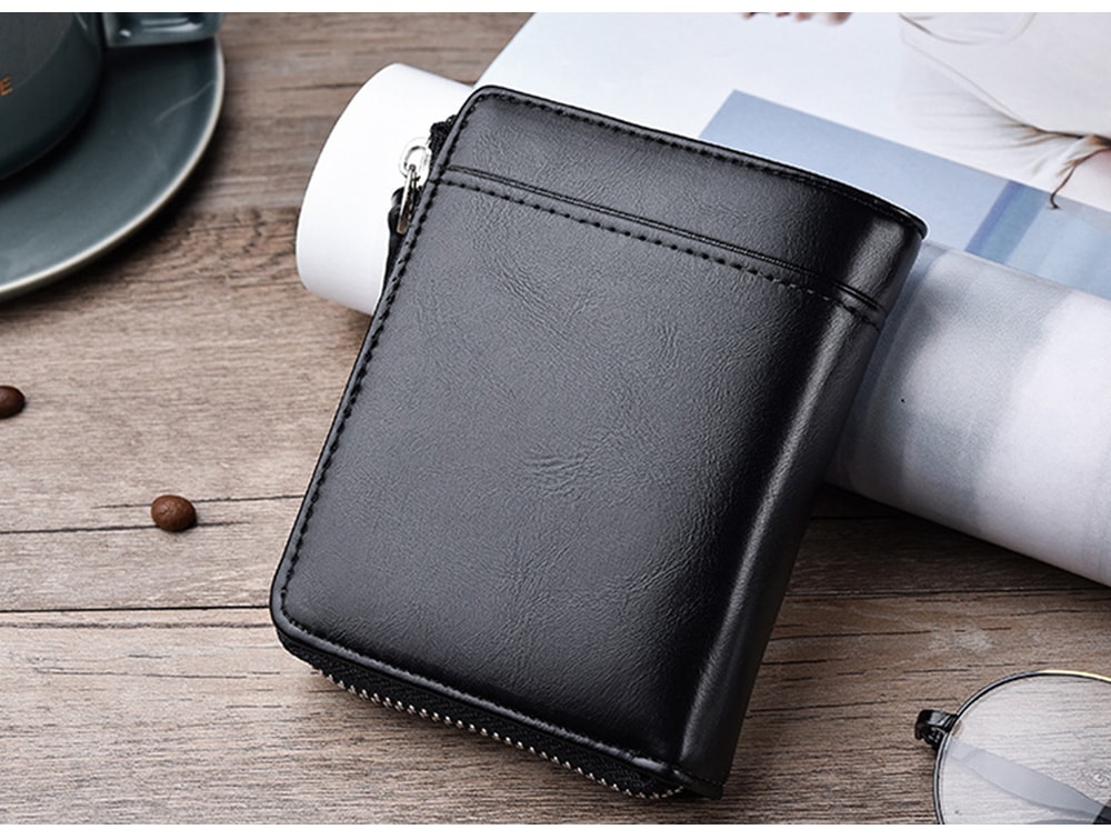 JINBAOLAI Leisure Business Bifold Zipper Leather Wallet for Men- Tiger Orange