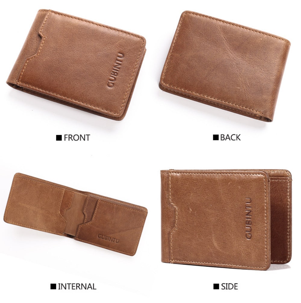 GUBINTU Genuine Leather Male Purse Card Holder Fashion Man Bifold Wallet- Brown