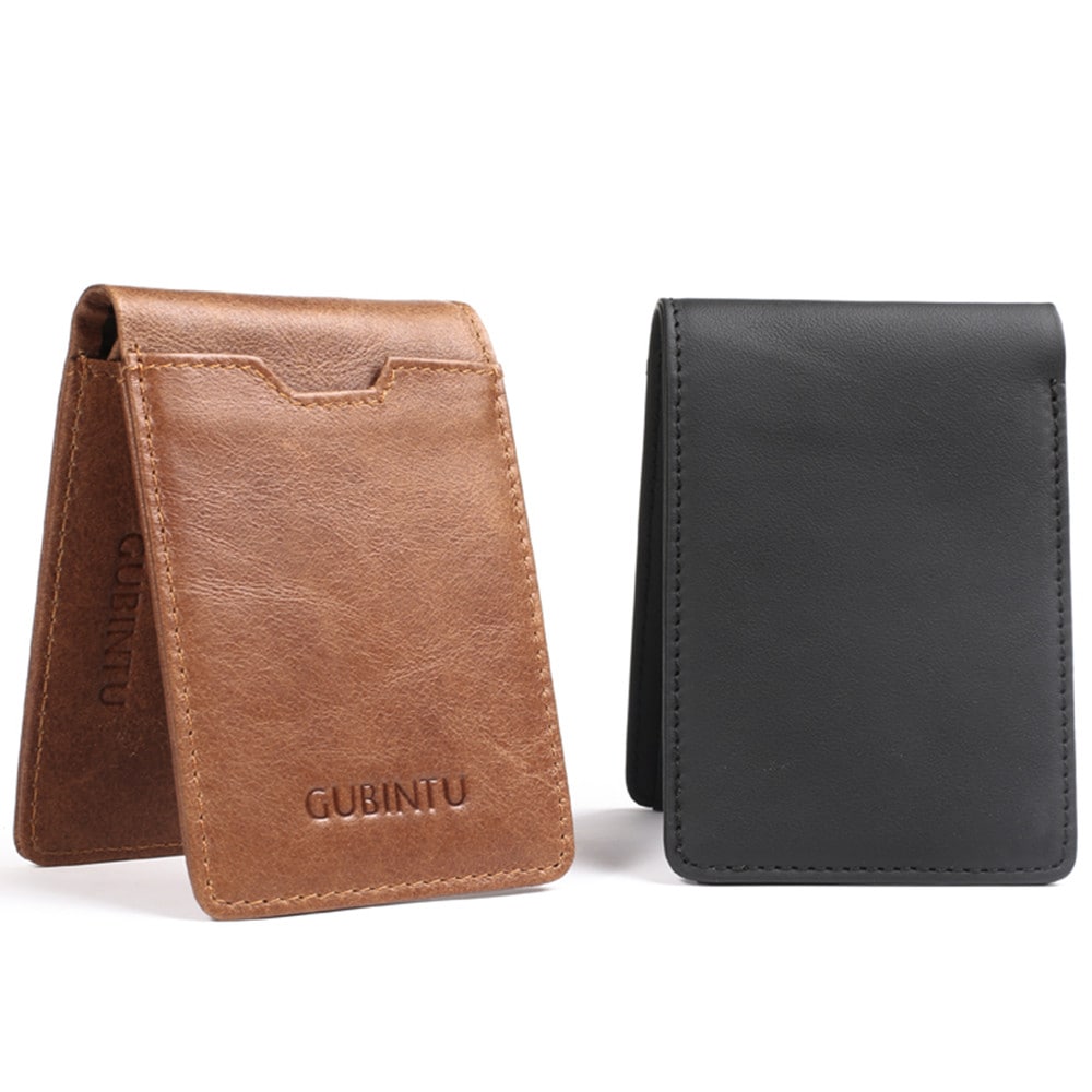 GUBINTU Genuine Leather Male Purse Card Holder Fashion Man Bifold Wallet- Brown