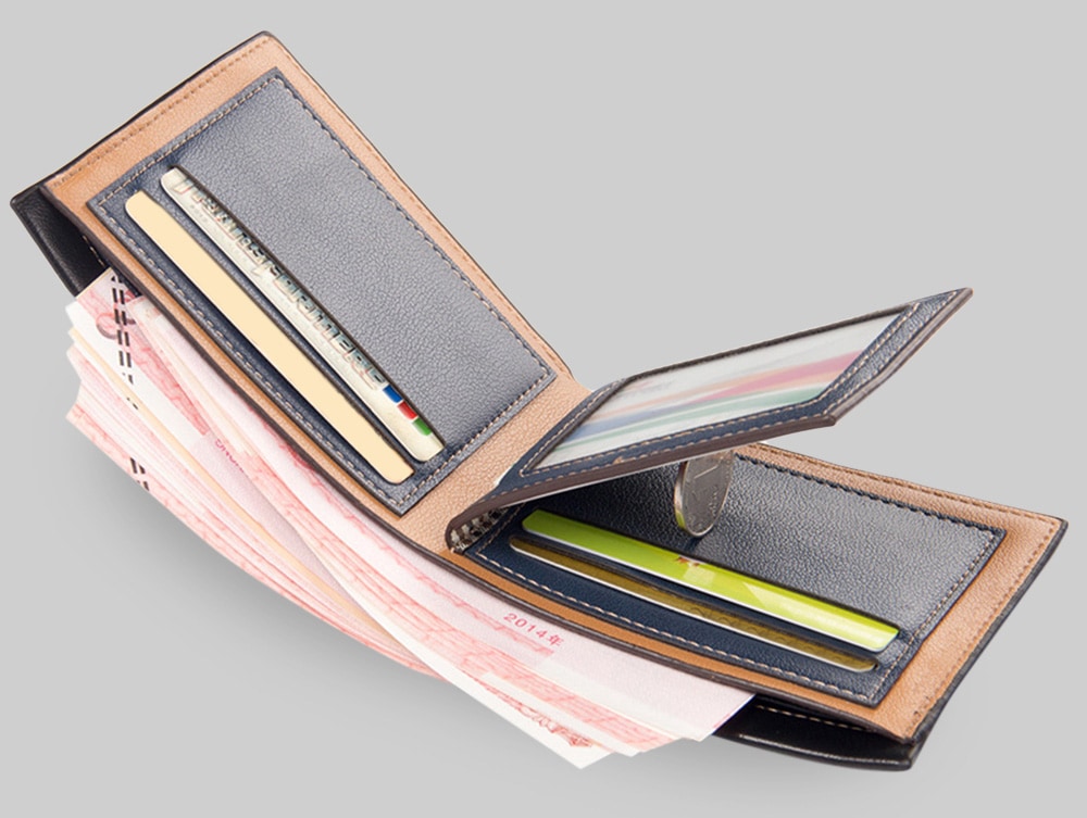 Baellerry Old Classical Style Dot Stripe Business Men Short Clutch Wallet Photo Cash Card Holder- Black Horizontal