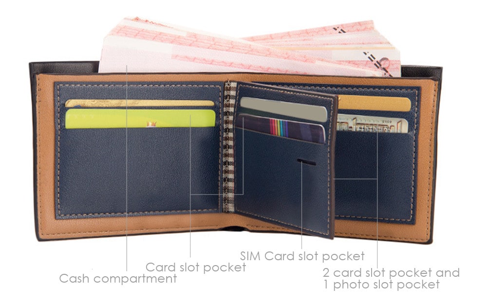 Baellerry Old Classical Style Dot Stripe Business Men Short Clutch Wallet Photo Cash Card Holder- Black Horizontal