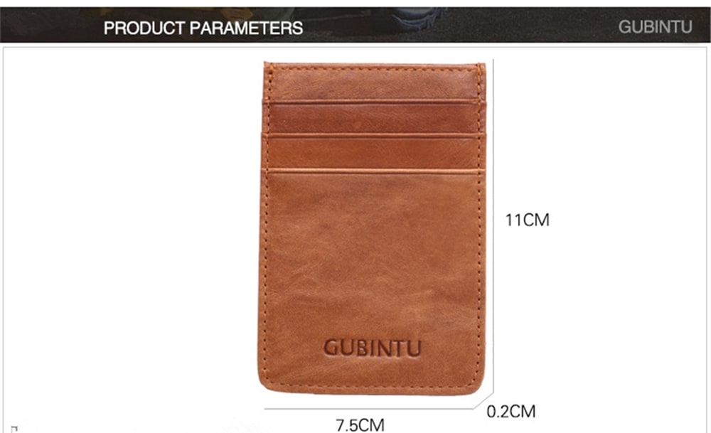 GUBINTU 111 Anti-theft Genuine Leather RFID Card Holder Mini Thin Wallet- Coffee