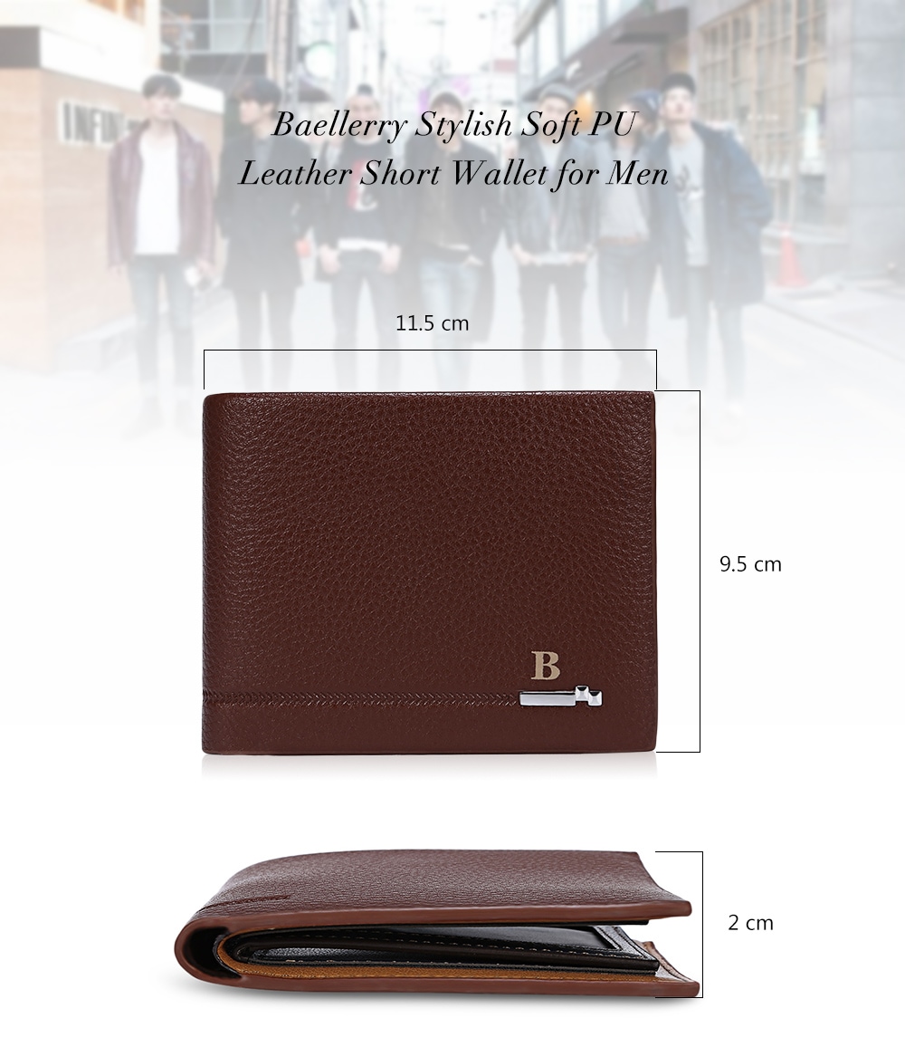 Baellerry Stylish Soft PU Leather Card Holder Short Wallet for Men- Light Coffee