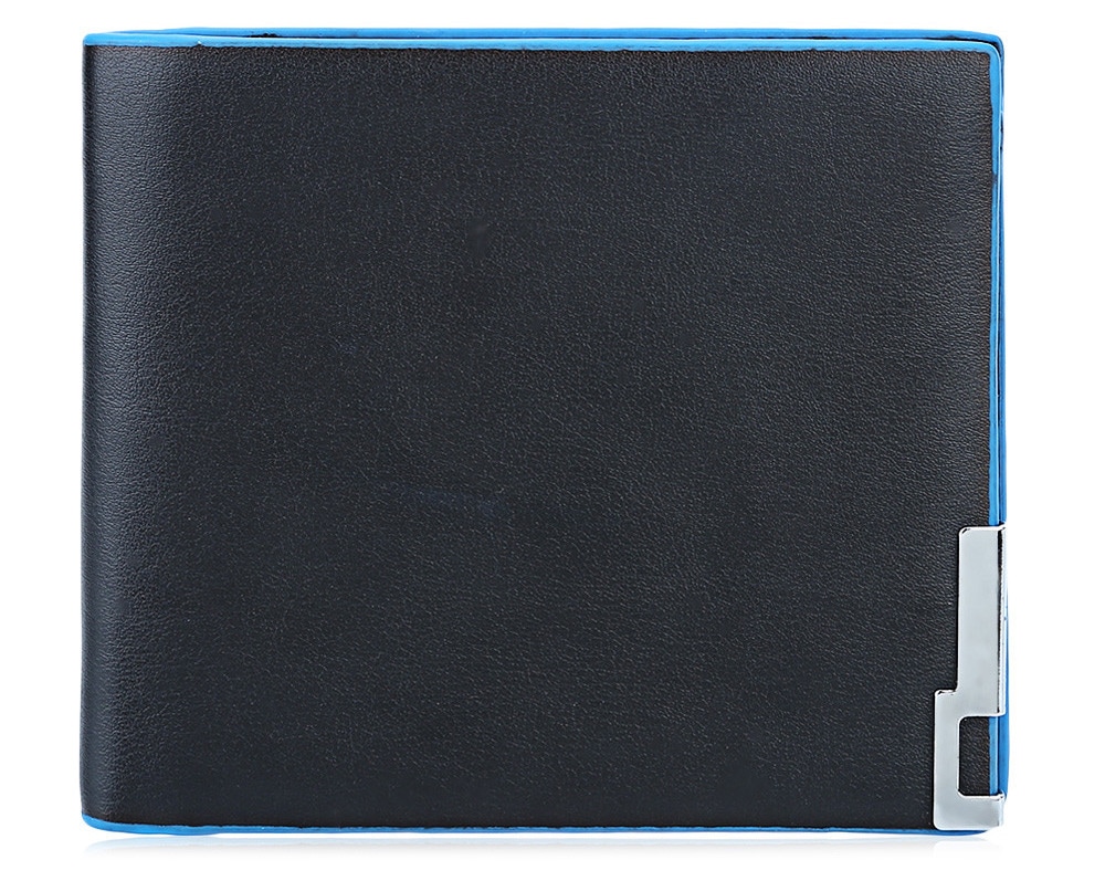 Baellerry Fashionable Solid Color Men Short Open Cash Photo Card Wallet- Black Horizontal