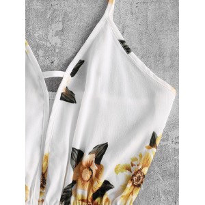 Flower Print Cut Out Asymmetric Cami Dress - White M