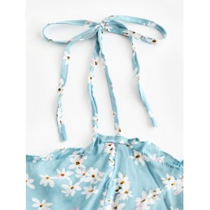 Floral Cami A Line Mini Dress - Jeans Blue M