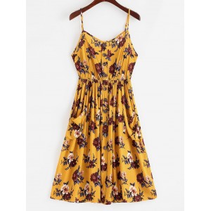  Floral Pocket Cami A Line Dress - Bee Yellow L