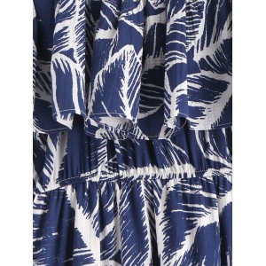 Leaves Print Slit Off Shoulder Dress - Dark Slate Blue Xl
