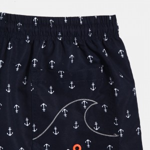 Mens Navy Anchor Print Board Shorts Plus Size Thin Quick Dry Mesh Lining Beach Shorts With Pockets