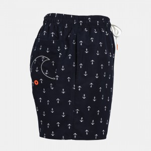 Mens Navy Anchor Print Board Shorts Plus Size Thin Quick Dry Mesh Lining Beach Shorts With Pockets
