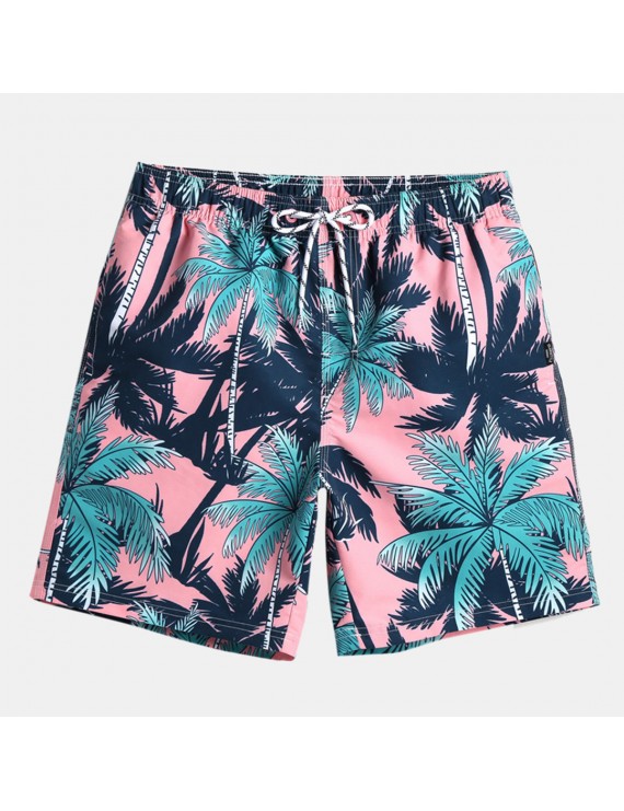 Mens Floral Print Board Shorts Plus Size Hawaiian Thin Mesh Lining Beach Shorts With Pockets