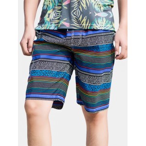 Stitching Striped Pockets Drawstring Loose Quick Dry Board Short for Men