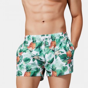 Mens Floral Print Hawaiian Board Shorts Pineapple Beach Shorts With Pockets
