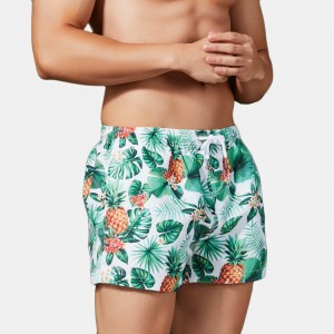 Mens Floral Print Hawaiian Board Shorts Pineapple Beach Shorts With Pockets