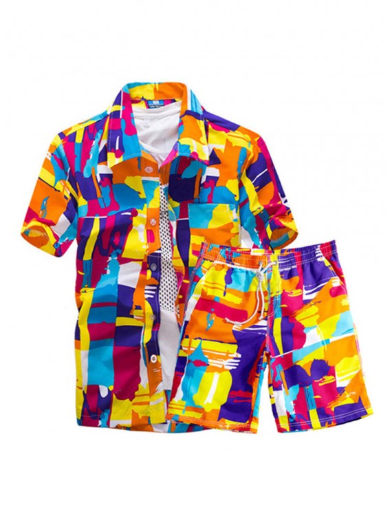 Hawaiian Printing Loose Shirt Suit Board Short for Men