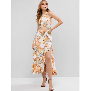 Floral Ruffles Cut Out Maxi Dress - Multi-a M