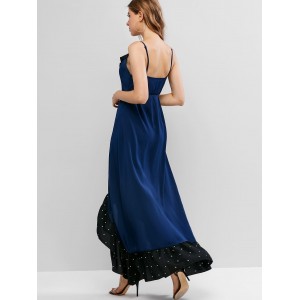  Flounce Polka Dot Maxi Cami Wrap Dress - Deep Blue Xl