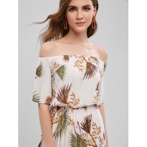 High Low Printed Off Shoulder Dress - White Xl