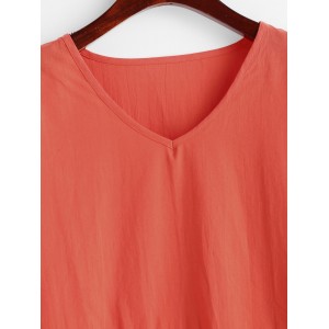 Long Sleeve V Neck Casual Smock Dress - Orange M