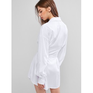Long Sleeve Button Down Mini Shirt Dress - White M