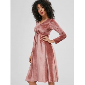 Cinched Velvet Dress - Khaki Rose