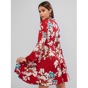  Ruffled Collar Floral Long Sleeve Mini Dress - Multi-a S