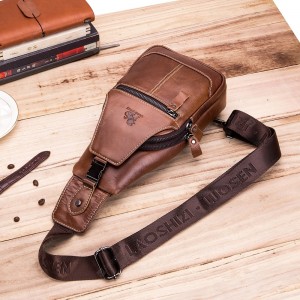 LAOSHIZI Leather One-shoulder Slanted Chest Crossbody Bag for Men