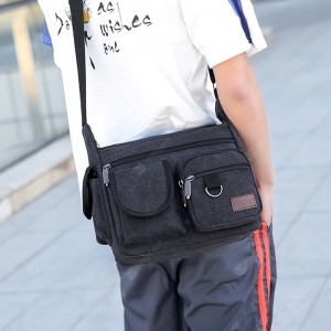 Men's Canvas Portable Crossbody Bag Solid Color Large Capacity Shoulder Pack