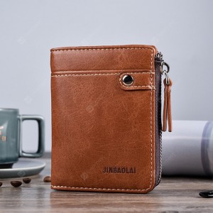 JINBAOLAI Leisure Business Zipper Bifold Leather Wallet