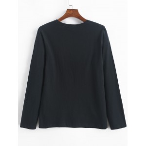 Letter Graphic Long Sleeve Round Neck T-shirt - Black L