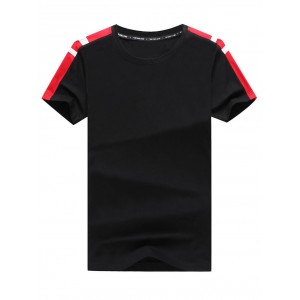 Striped Color Block Panel Casual T-shirt And Long Pants - Black L