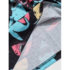 Short Sleeves Allover Shark Print T-shirt - Black 2xl