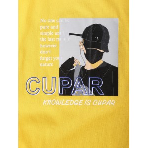 Cartoon Character Letter Graphic Print Long Sleeve Tee - Yellow Xs