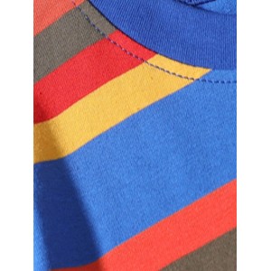 Striped Print Short Sleeves Casual T-shirt - Ocean Blue M