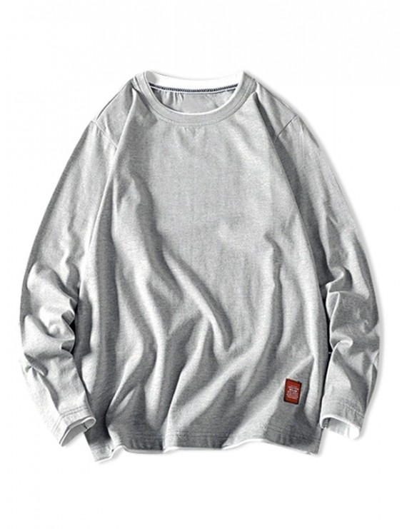 Contrast Tipping Long Sleeve Basic T-shirt - Light Gray L