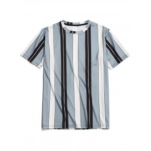 Contrast Color Vertical Stripe Print T-shirt - Multi L