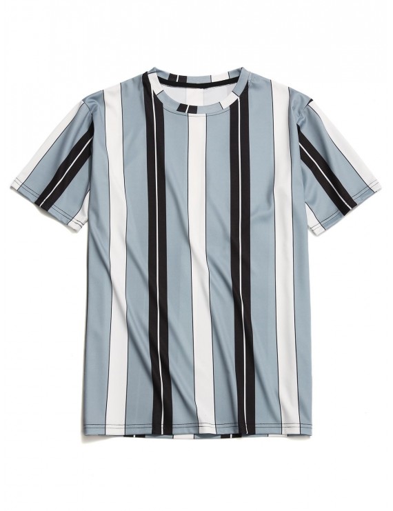 Contrast Color Vertical Stripe Print T-shirt - Multi L