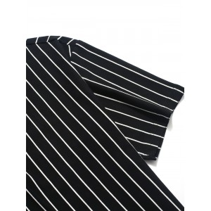 Striped Print Drop Shoulder T-shirt - Black M
