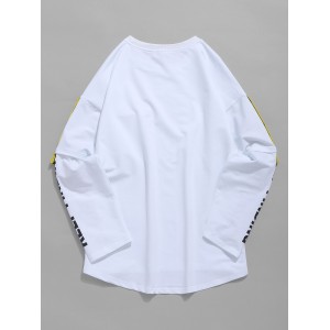 Woven Belt Decoration Patchwork T-shirt - White L