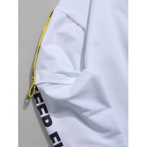 Woven Belt Decoration Patchwork T-shirt - White L