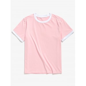  Casual Short Sleeve Ringer T-shirt - Pig Pink L