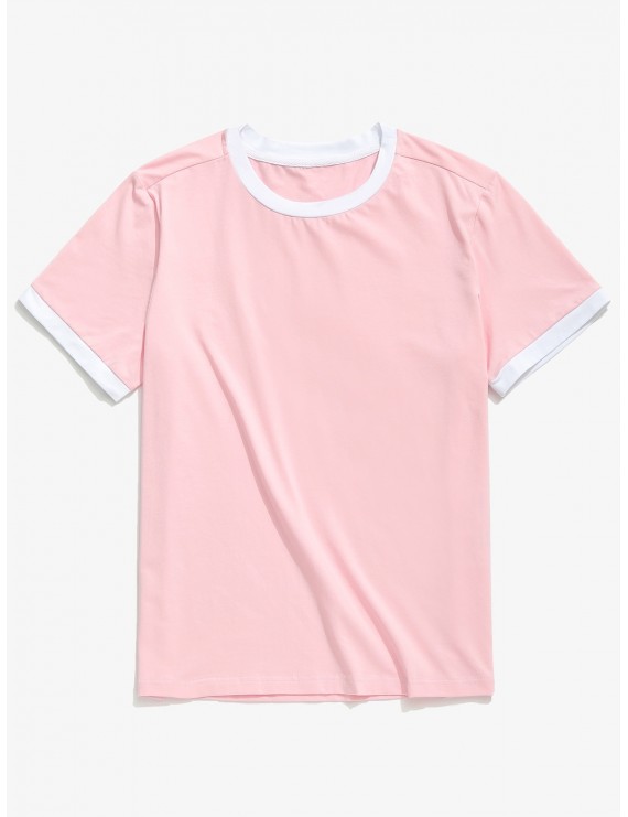  Casual Short Sleeve Ringer T-shirt - Pig Pink L
