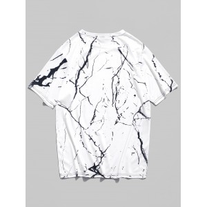 Marble Grain Print Short Sleeves T-shirt - Natural White L