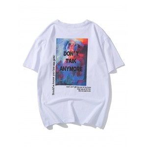 Painting Graphic Letter Print Short Sleeves T-shirt - White L