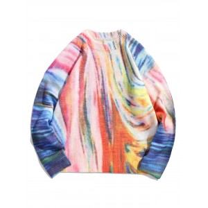 Rainbow Drop Shoulder Pullover Sweater - Pink M